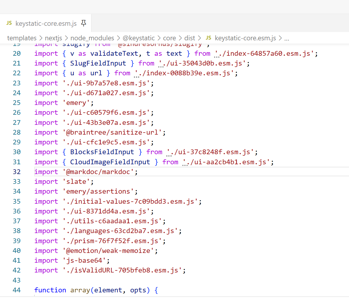 Importing @keystatic/core will increase the bundle size by 500kB ...