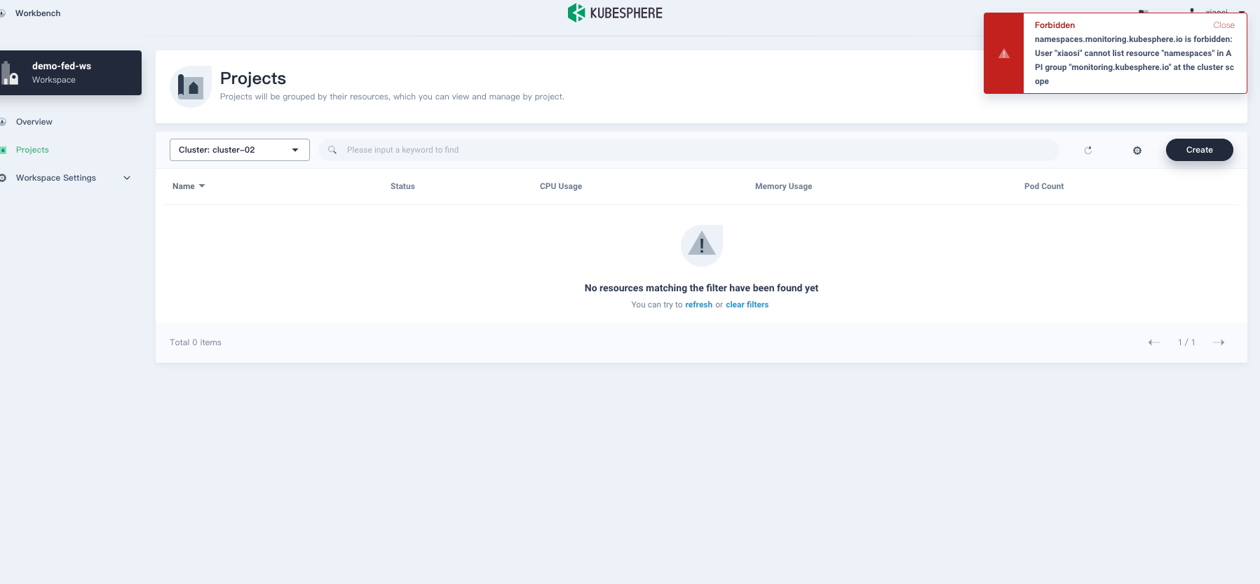 ws self-provisioner can't open project page · Issue #2302 · kubesphere ...