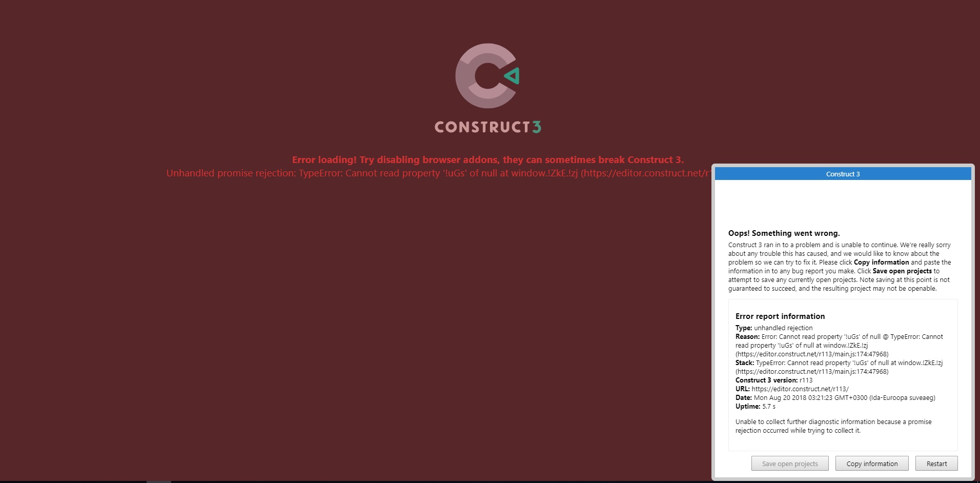 Random error messages while trying to start construct · Issue #1935 ...