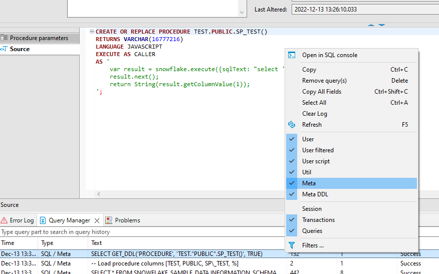 Snowflake driver on EE edition does not show source for Procedures ...