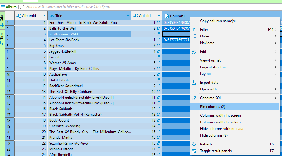 Add ability to pin columns from the Properties tab · Issue 18686
