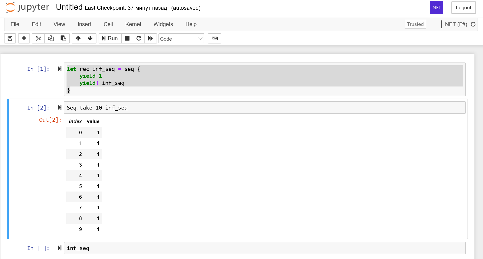 F# kernel hangs up when displaying infinite sequence · Issue #138 ...