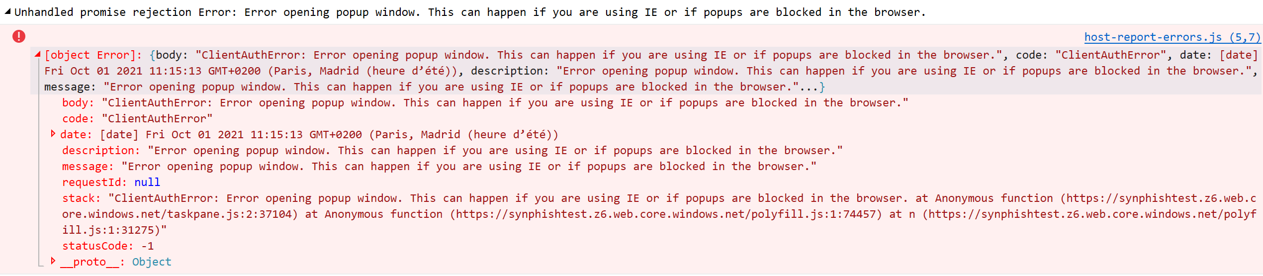 ClientAuthError : Error opening popup window. This can happen if you ...
