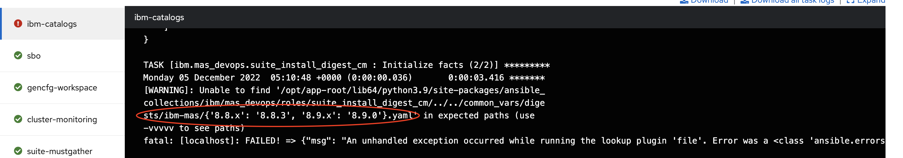 Ibm catalog is failing due to update catalog version selection · Issue