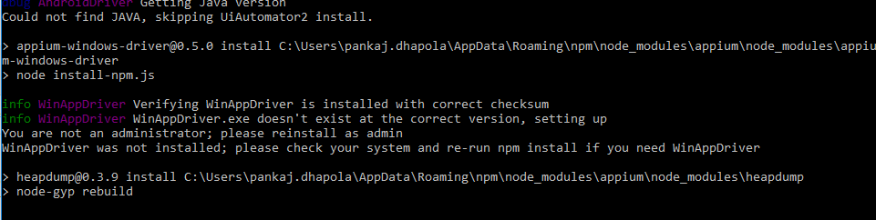 appium-npm-installerror