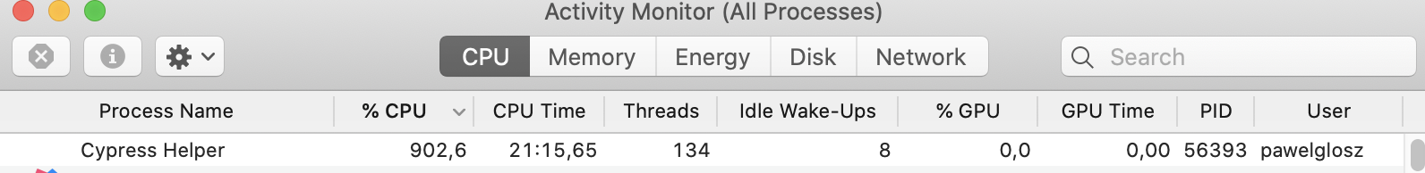 High CPU usage when running Cypress test MAC Catalina 10 15 High CPU usage when running Cypress test MAC Catalina 10 15