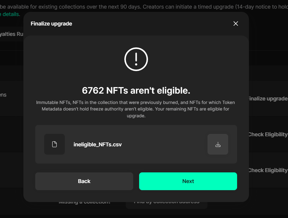 Collection Upgrade : NFT aren't elegible · Issue #3 · metaplex ...