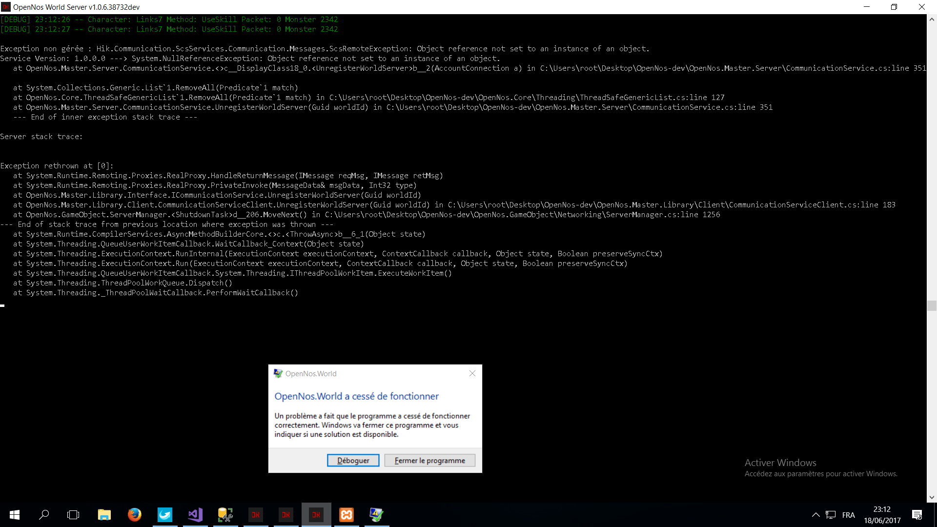 Crash server Shutdown · Issue 1887 · OpenNos/OpenNos · GitHub