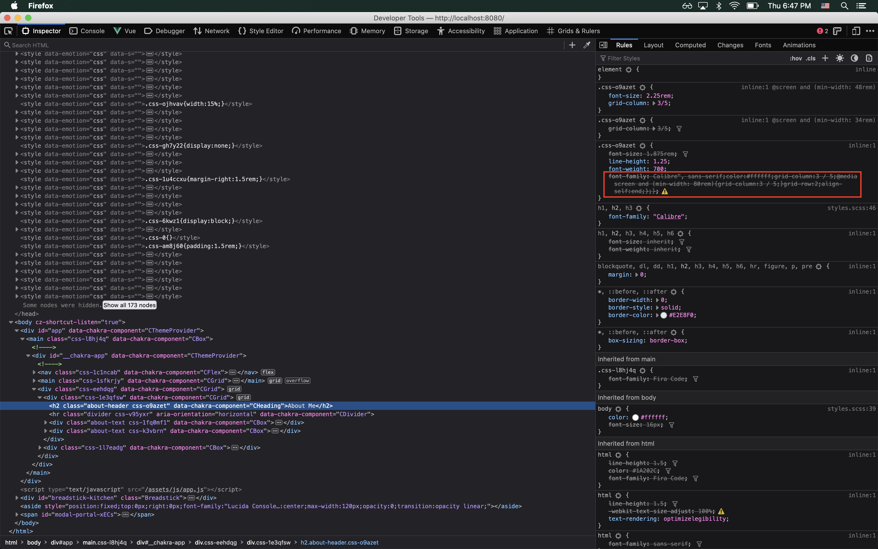 CSS properties all appearing inside of font-family style rule. · Issue ...
