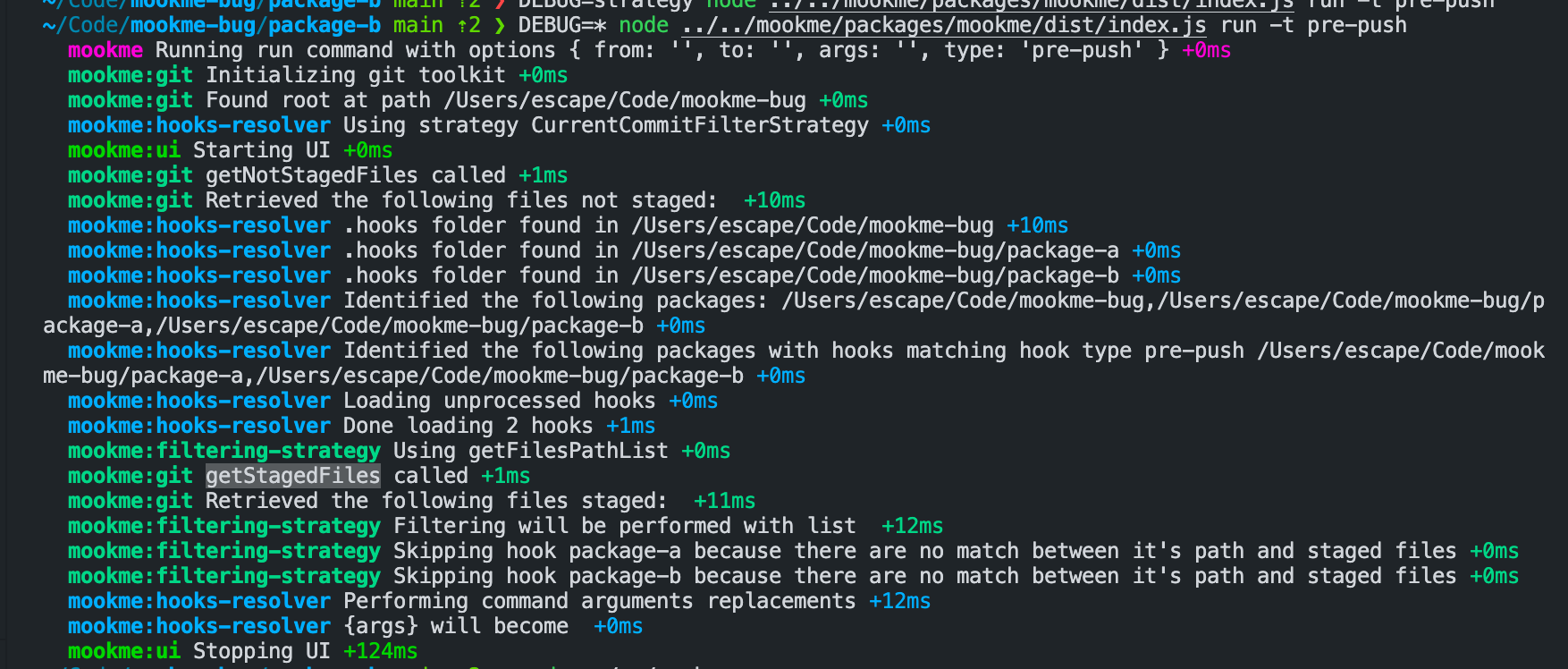 prepush hook works only if triggered from the package it's written for