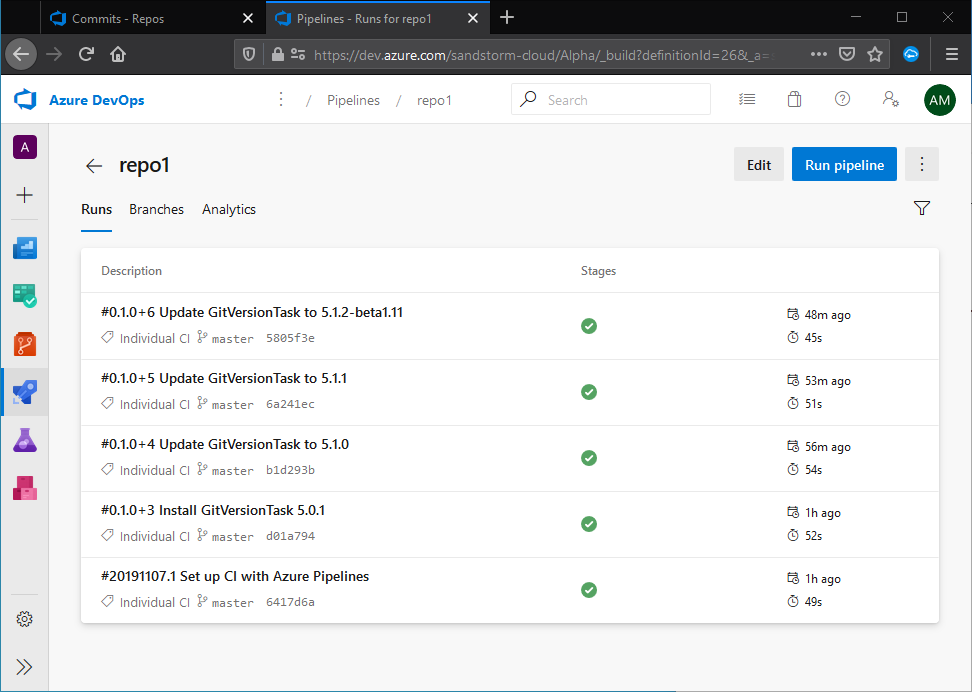 Public repo build history