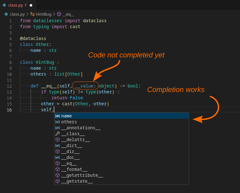 [Type hints] Pylance is confused by `type(parameter_name)` instructions ...