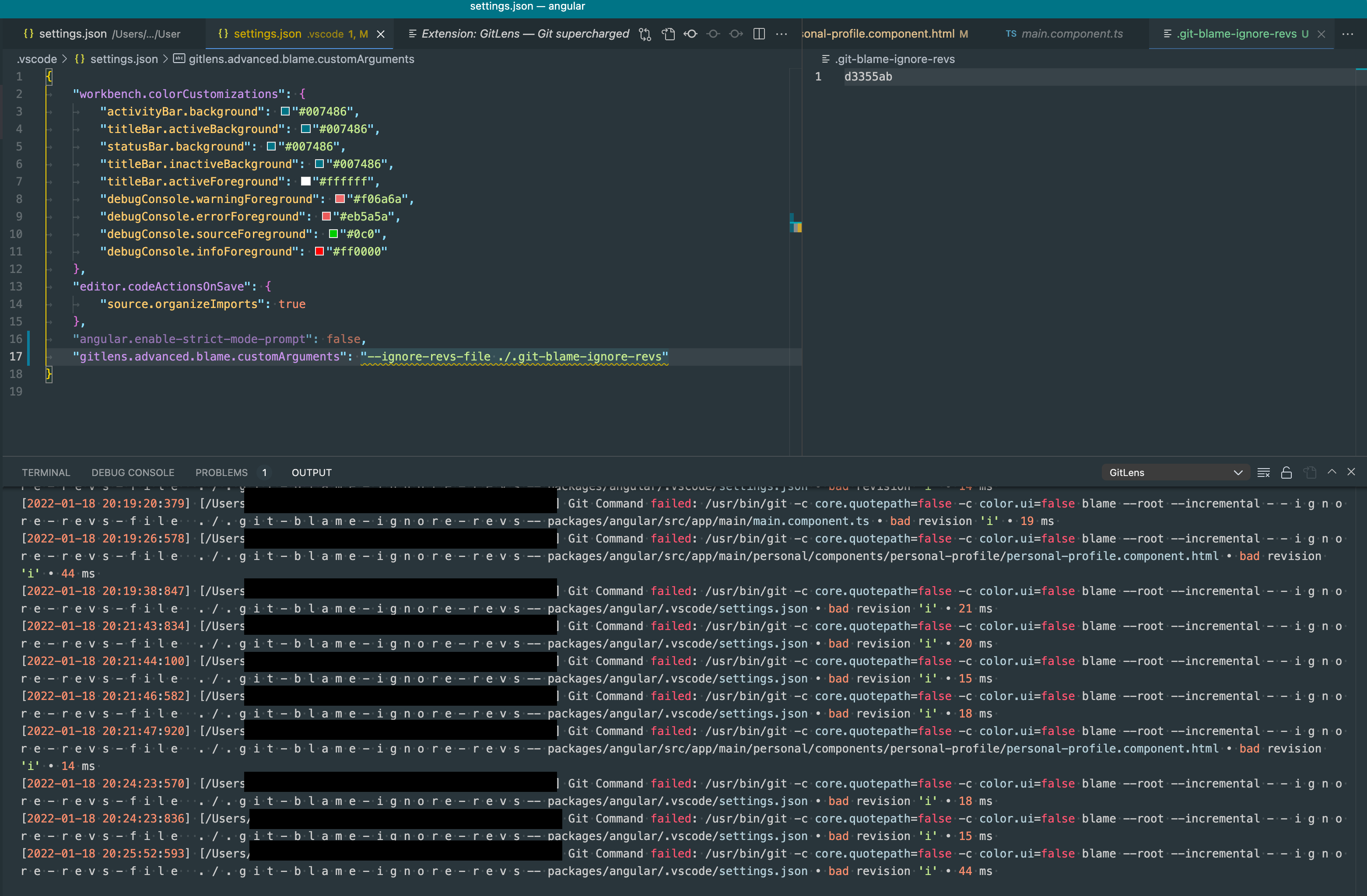 Blame custom argument is broken · Issue 1774 · gitkraken/vscodegitlens · GitHub