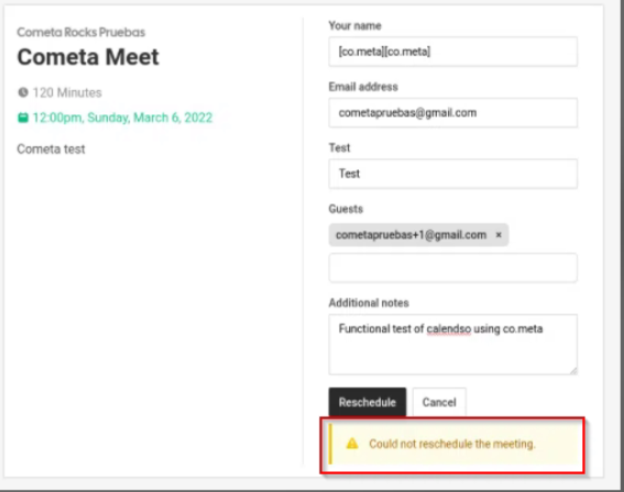 Rescheduling a meeting causes the server to throw a 500 error · Issue ...