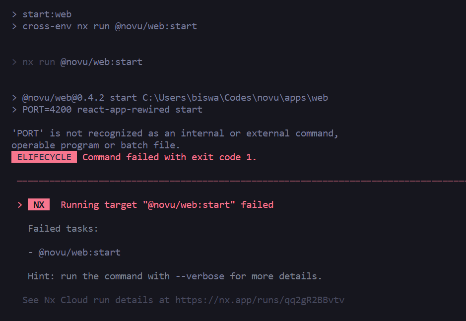Start script fails on windows issue 643 novuhq novu github