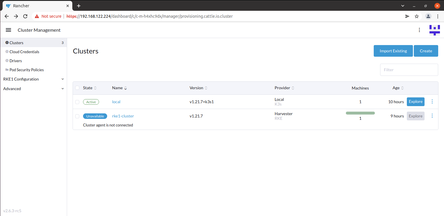 [BUG] Can't recover RKE1 cluster after resume harvester and rancher