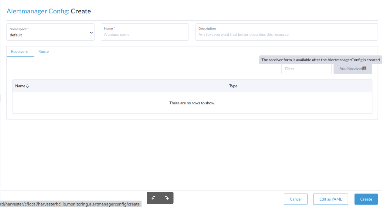 [BUG] Alertmanager config page should prevent using empty name to add