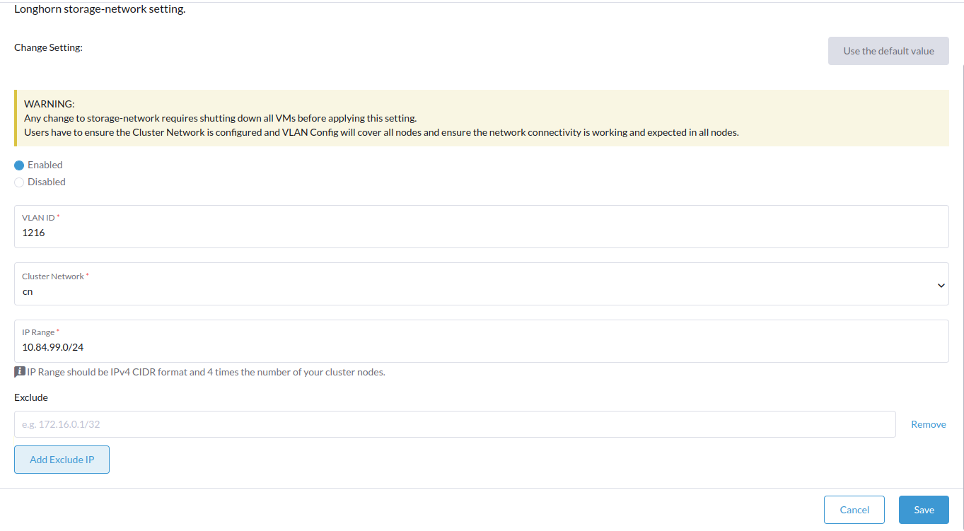 [ENHANCEMENT] Support setting `exclude` list in the storage-network ...