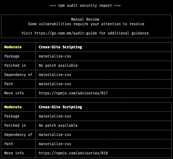 npm audit security vulnerabilities · Issue #6495 · Dogfalo/materialize ...