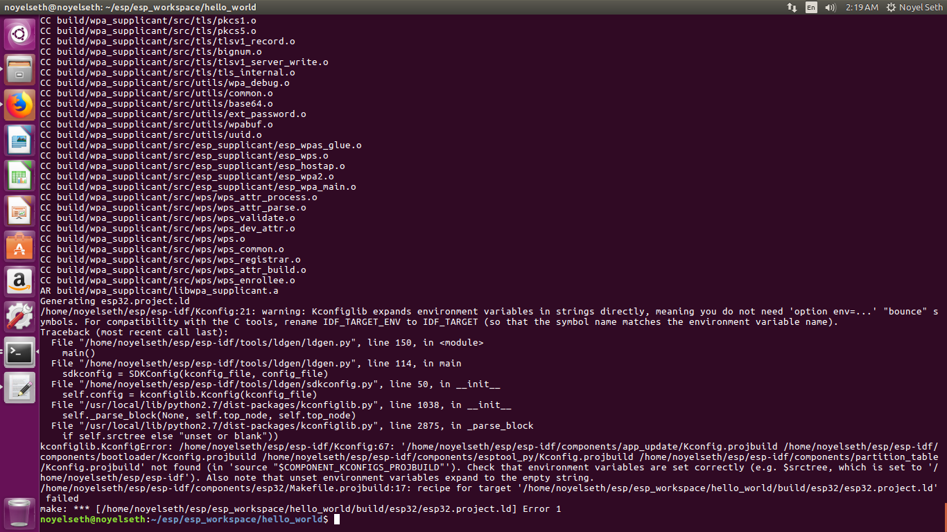 Error on Kconfig and when build a project on Ubuntu (IDFGH-1859 ...
