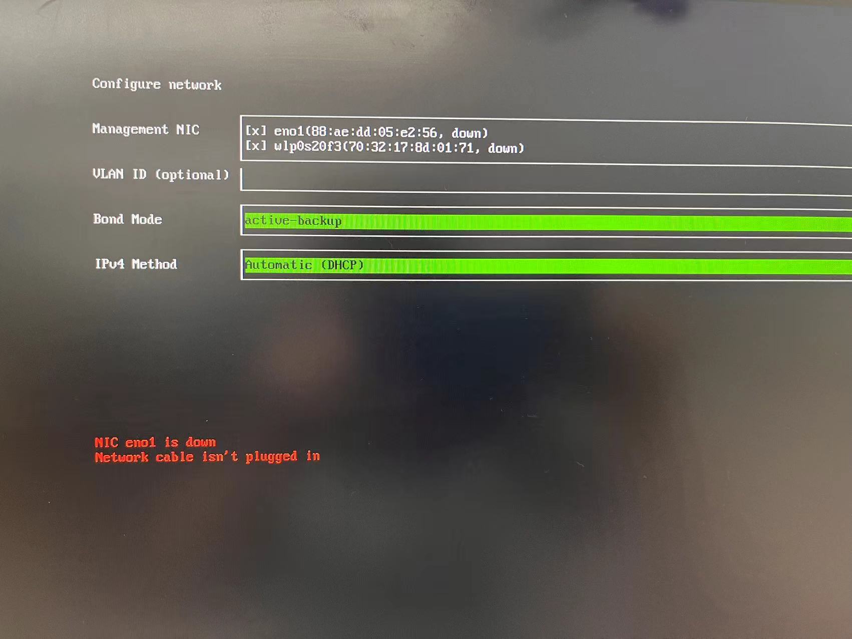 [BUG]Encountered a "down" network card during Harvester installation