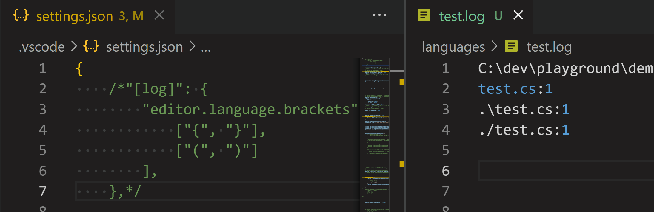 Auto Closing Brackets not working for log file even set it to always