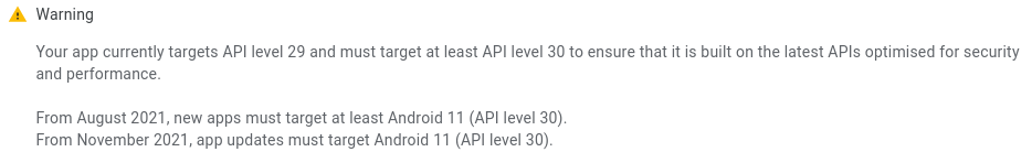 target API level 30 (due November 2021) · Issue #1363 · nextcloud/talk ...