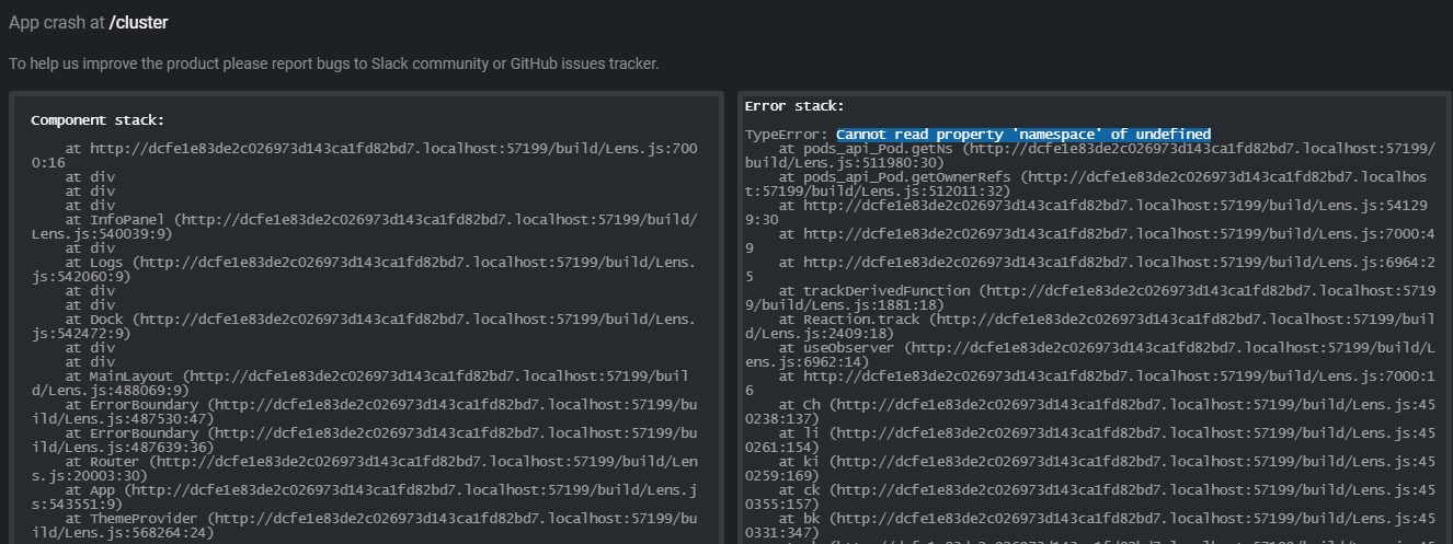 App crash at /cluster · Issue #4195 · lensapp/lens · GitHub
