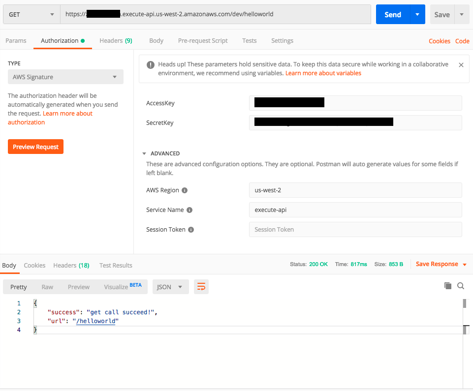 API Endpoint not working when Auth is required · Issue 4606 · aws