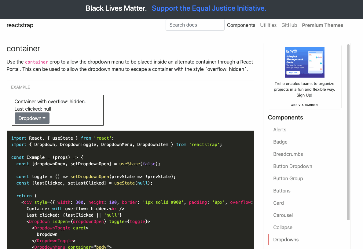 feat(Dropdown) Added container prop to DropdownMenu using React.portal by hsource · Pull