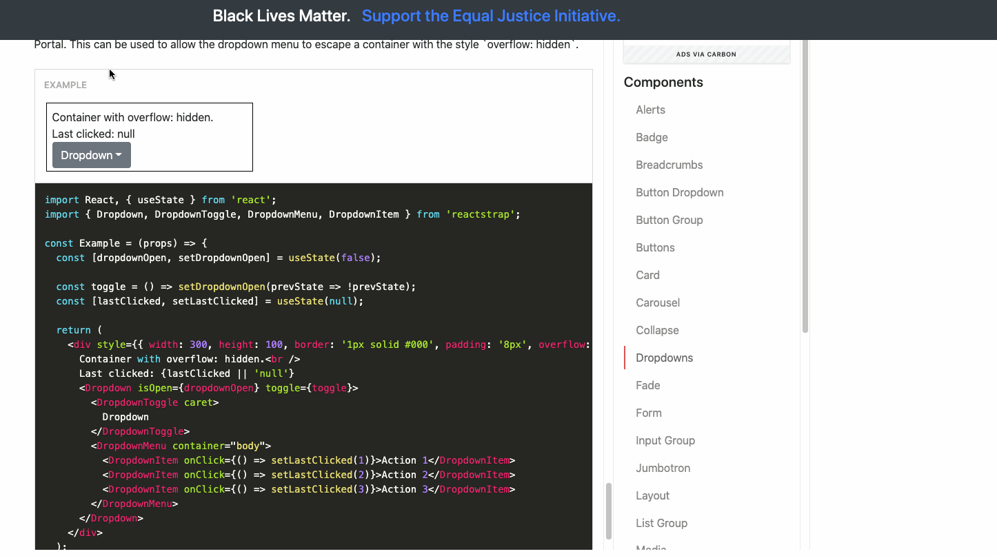 feat(Dropdown) Added container prop to DropdownMenu using React.portal by hsource · Pull