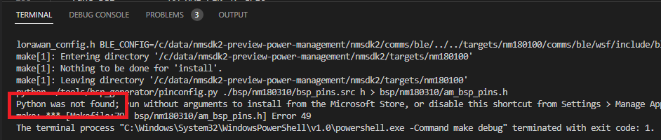 Python Not Found error message
