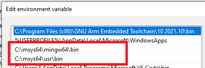 MSYS Path Highlighted