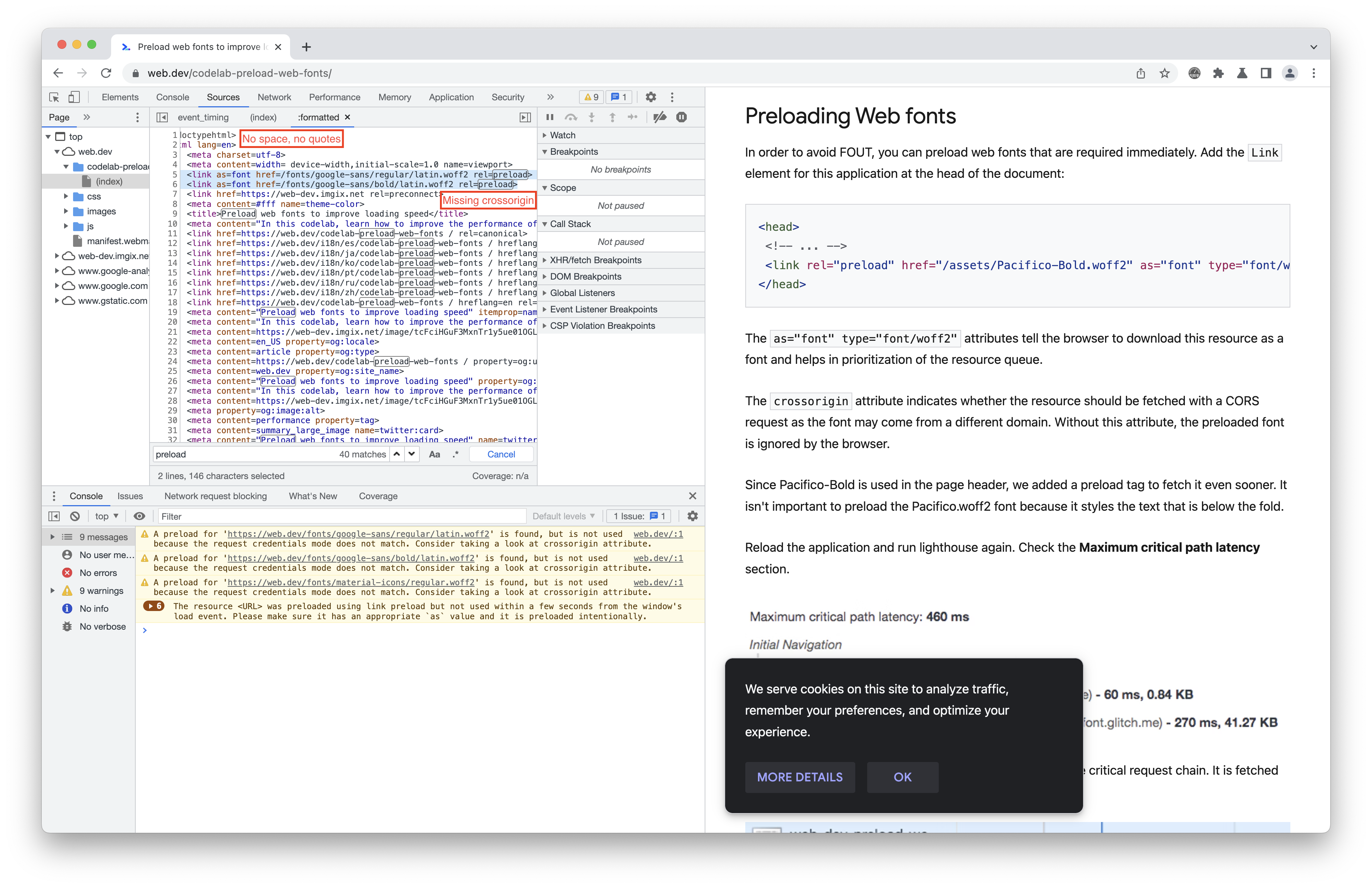 Fonts preload without CORS · Issue #7770 · GoogleChrome/web.dev · GitHub