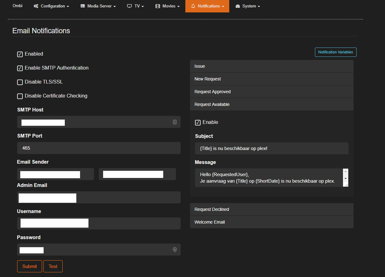 Ombi Admin Page
