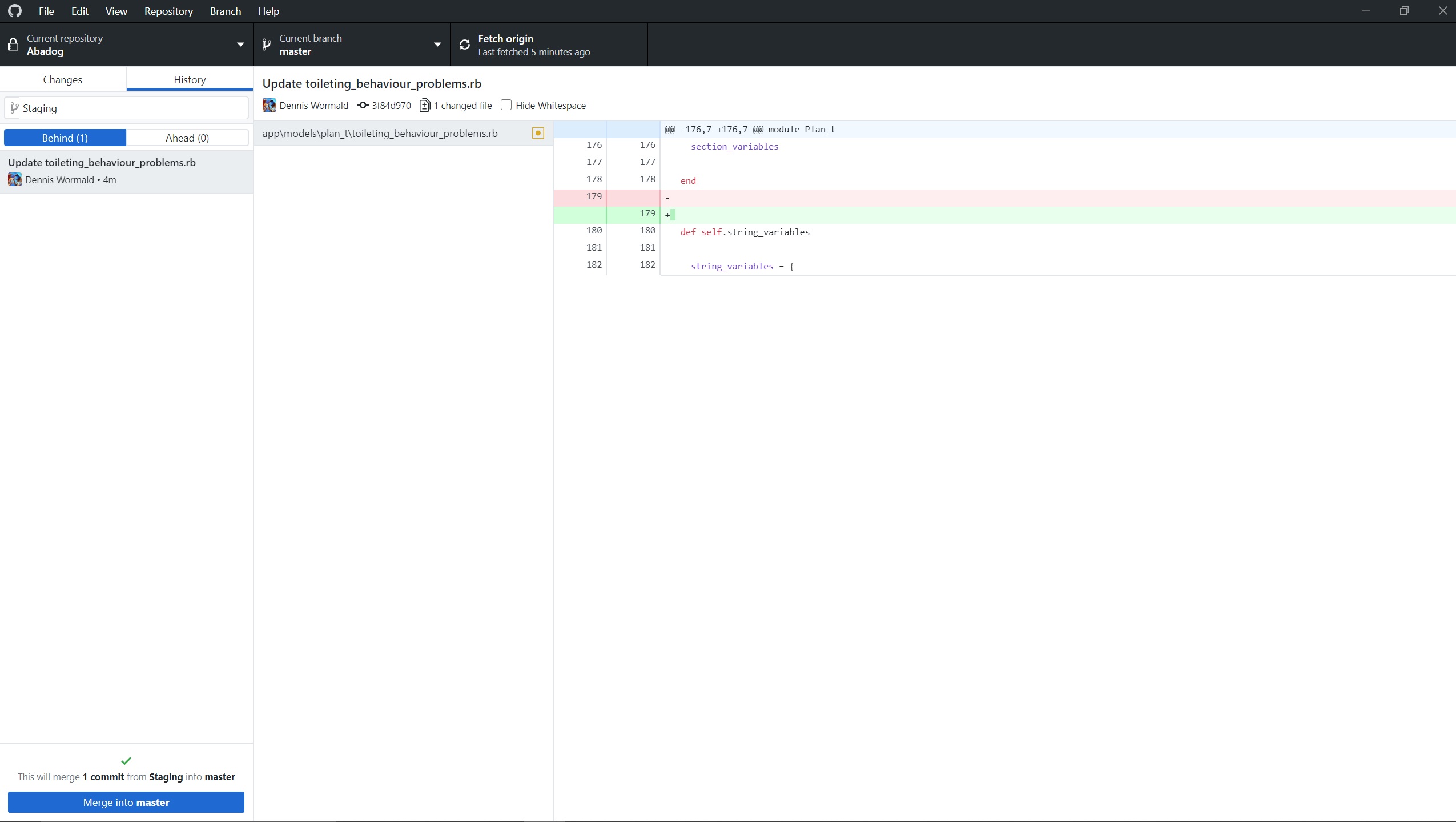 Have to left click and hold to "select branch to compare" in Windows UI