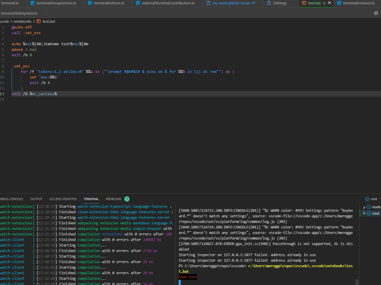 Black text background is not displayed correctly in integrated terminal ...