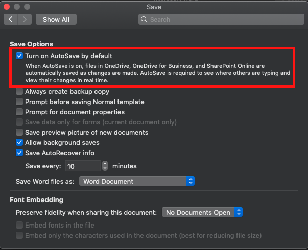 turn on autosave in word 7 turn on autosave in word 7