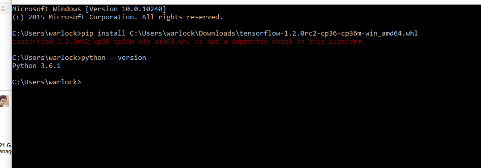 Unable to install tenser flow on python 3.6.1 on windows 10 x64 · Issue ...