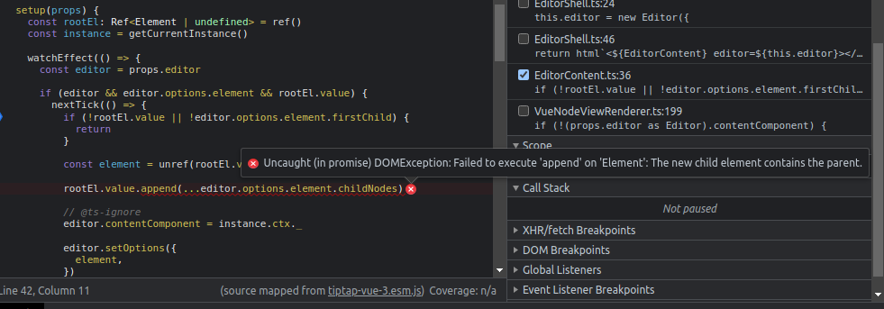 VueNodeViewRenderer is triggered only once, and returns empty object ...