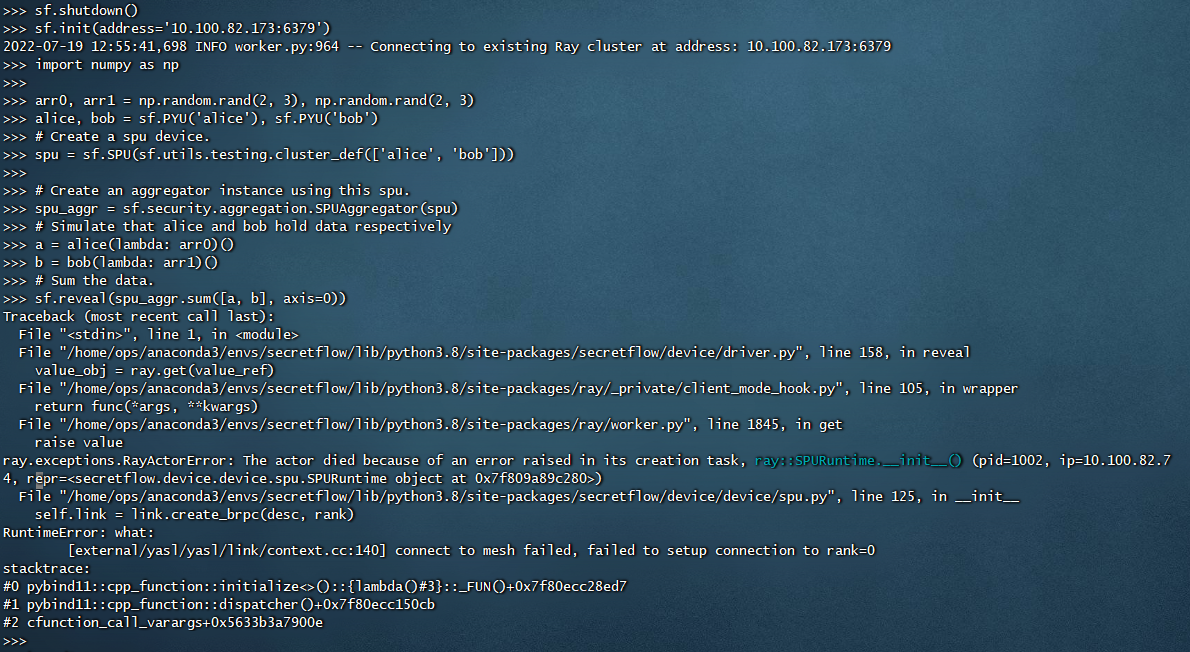 集群模式下简单计算sf.reveal卡住的问题 · Issue #50 · secretflow/secretflow · GitHub