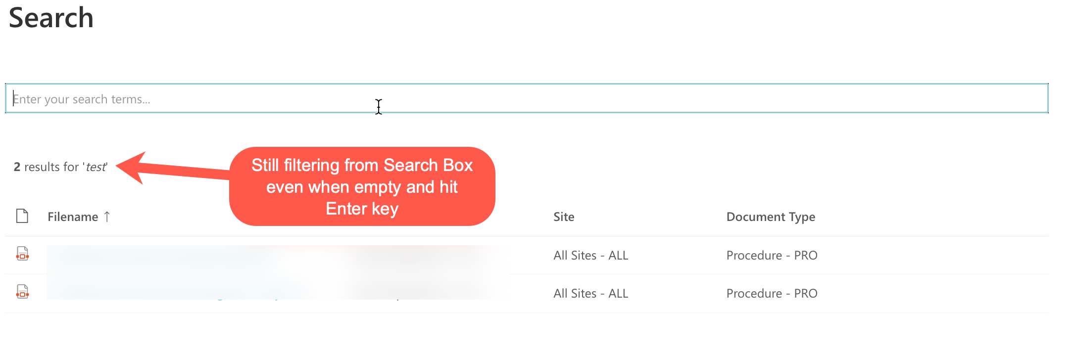 Search Results don't reset when search box text is removed and a ...