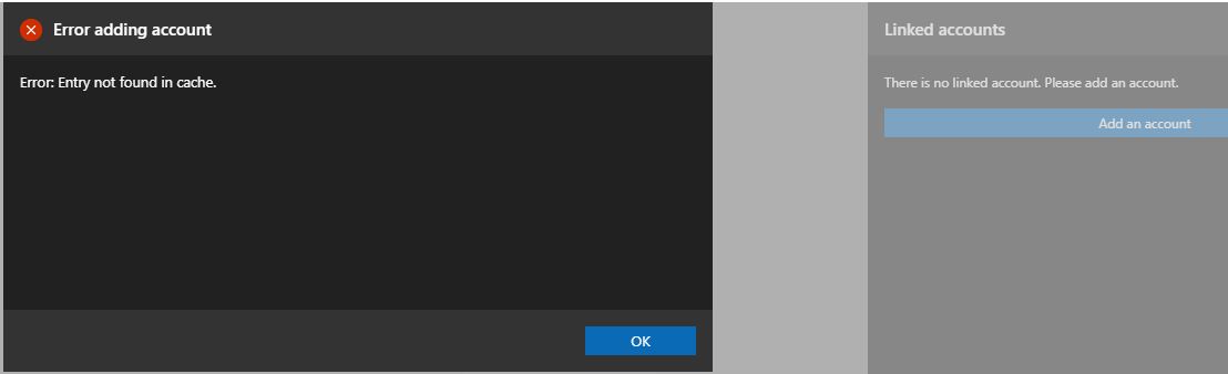 Azure Add Account Failed