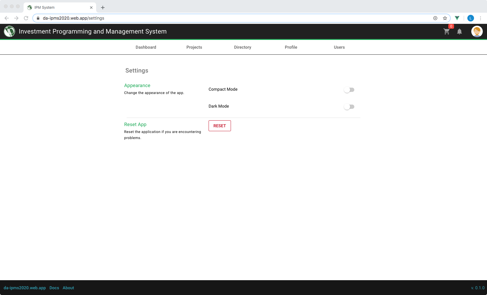 Settings Page