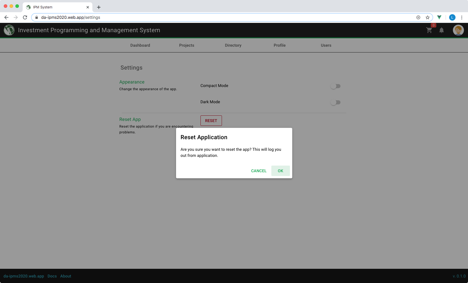 Reset Application