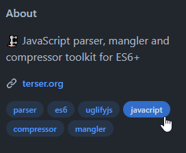 The repo topic should be javascript · Issue #1135 · terser/terser · GitHub