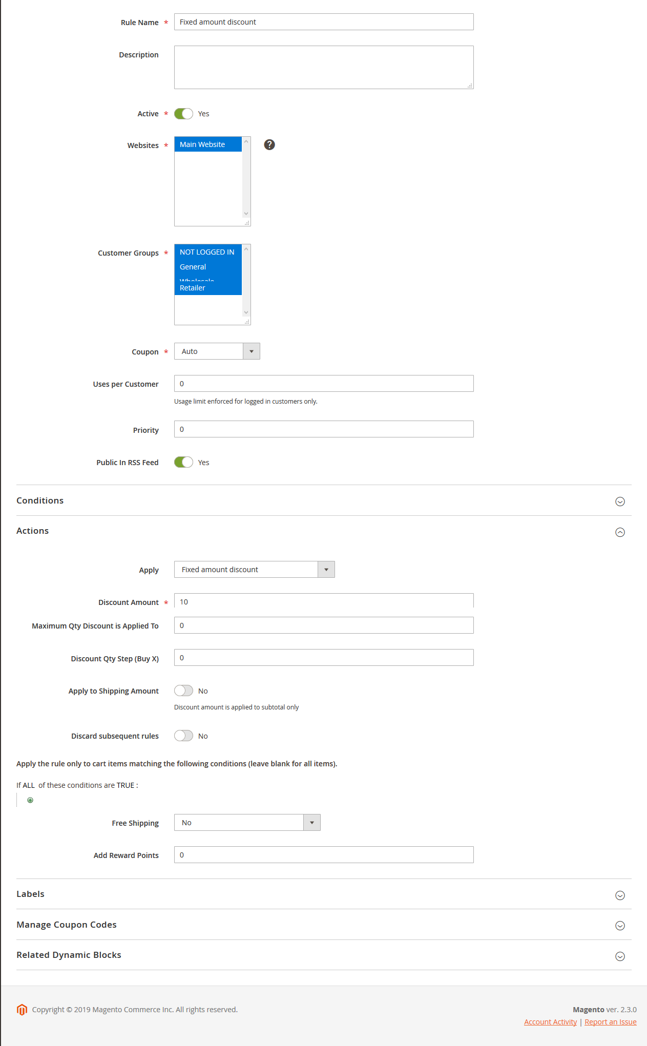 fixed amount discount promotions marketing magento admin
