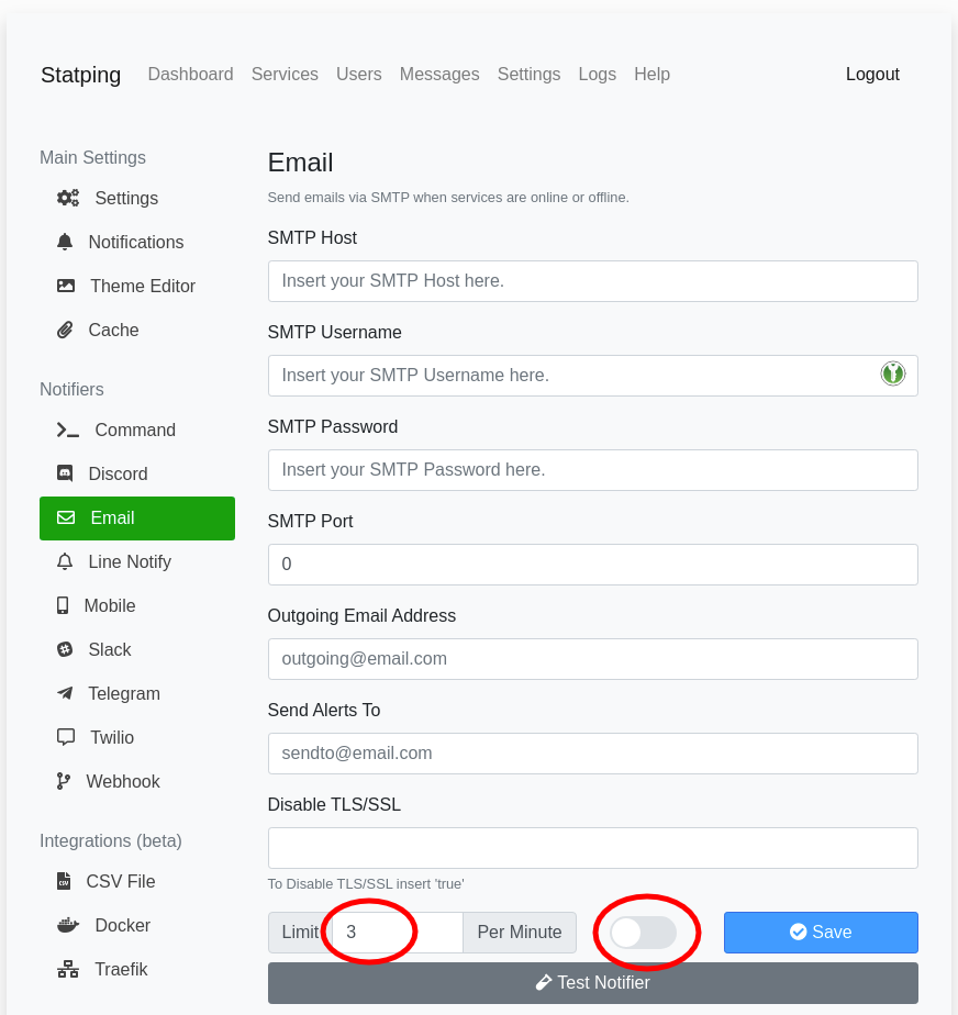 Email notification not working · Issue 314 · statping/statping · GitHub