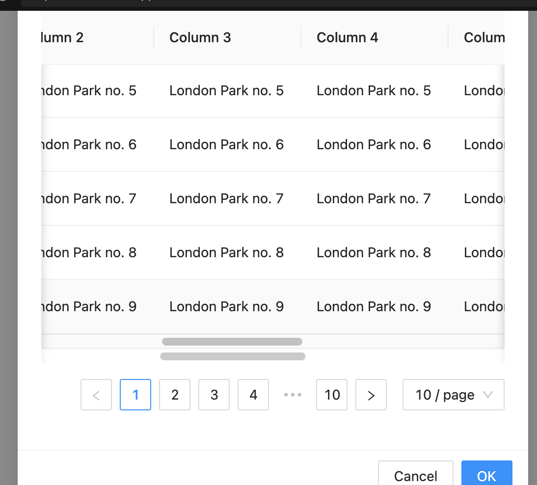 When the table in modal, two scrollbar will show up when set sticky