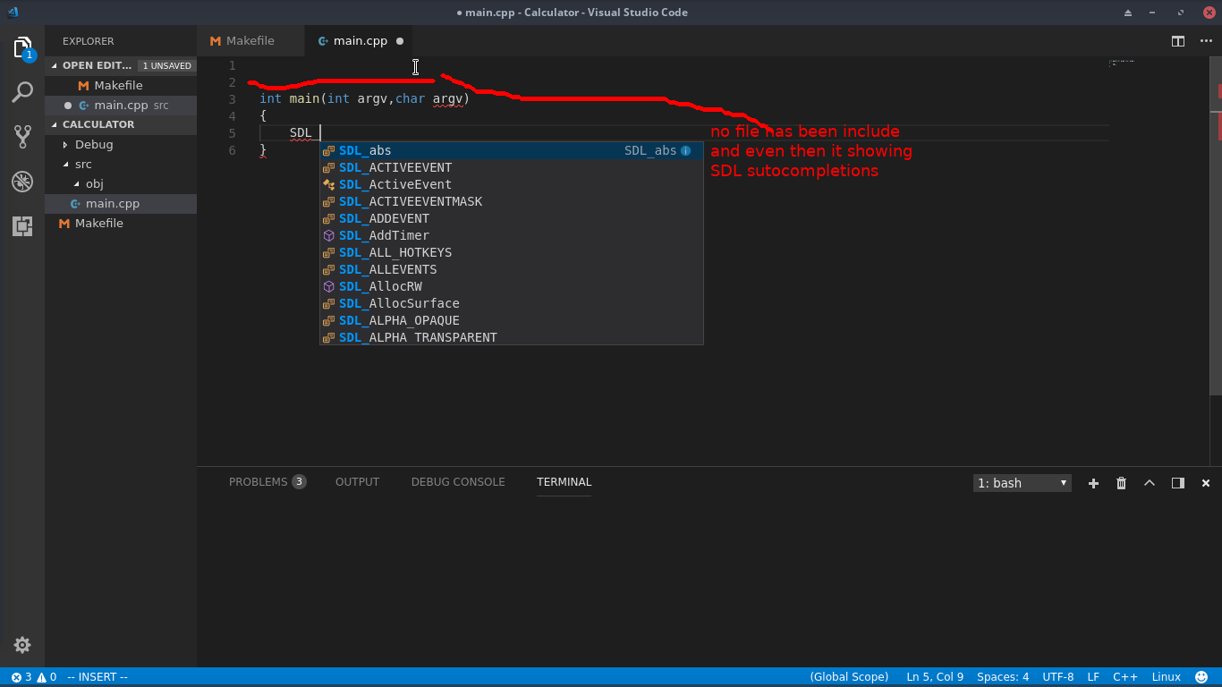 visual studio code showing wrong autocomplete suggestions in c++(SDL) ·  Issue #1568 · microsoft/vscode-cpptools · GitHub